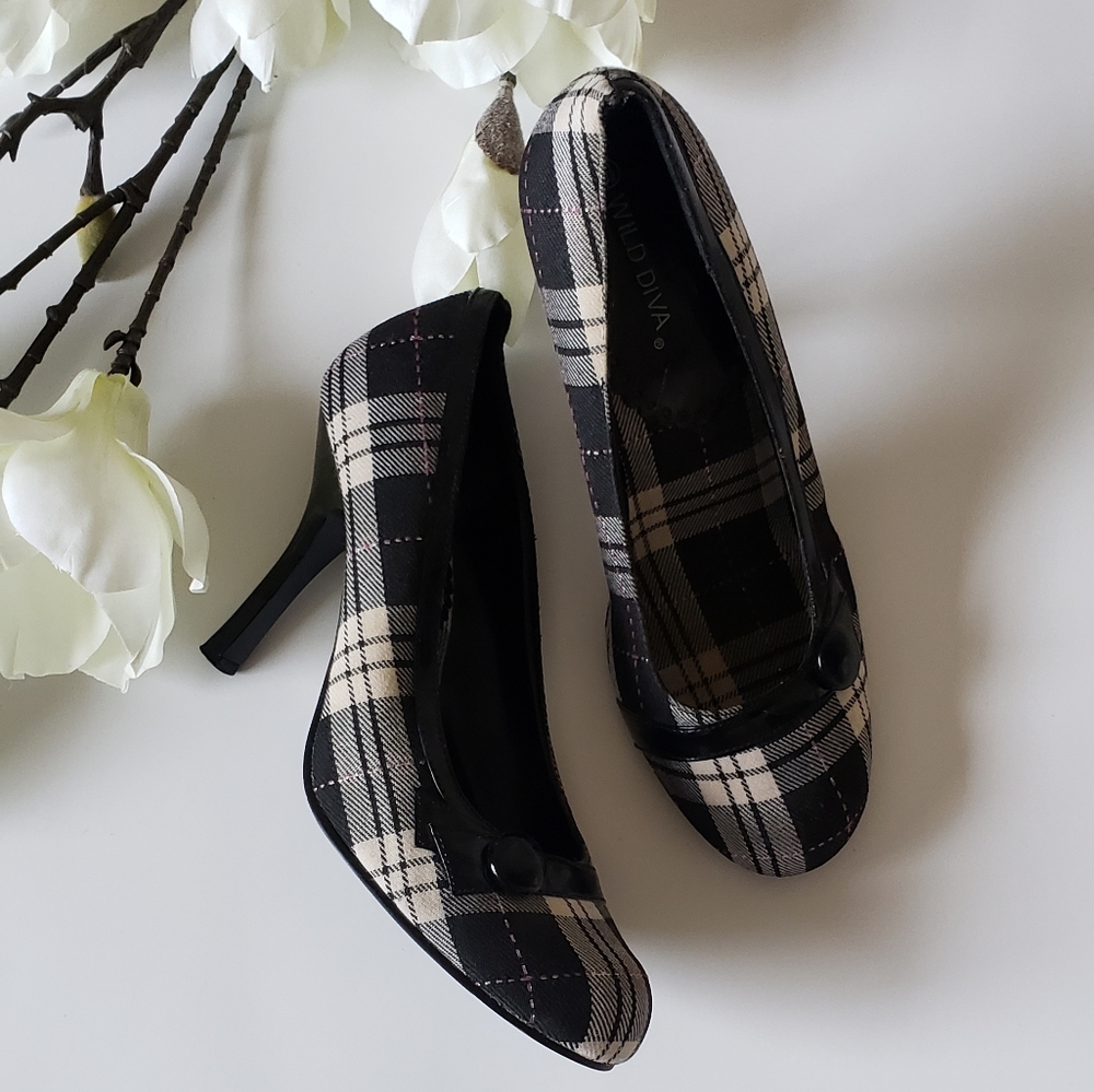 WILD DIVA PLAID W/ PATENT LEATHER HEELS